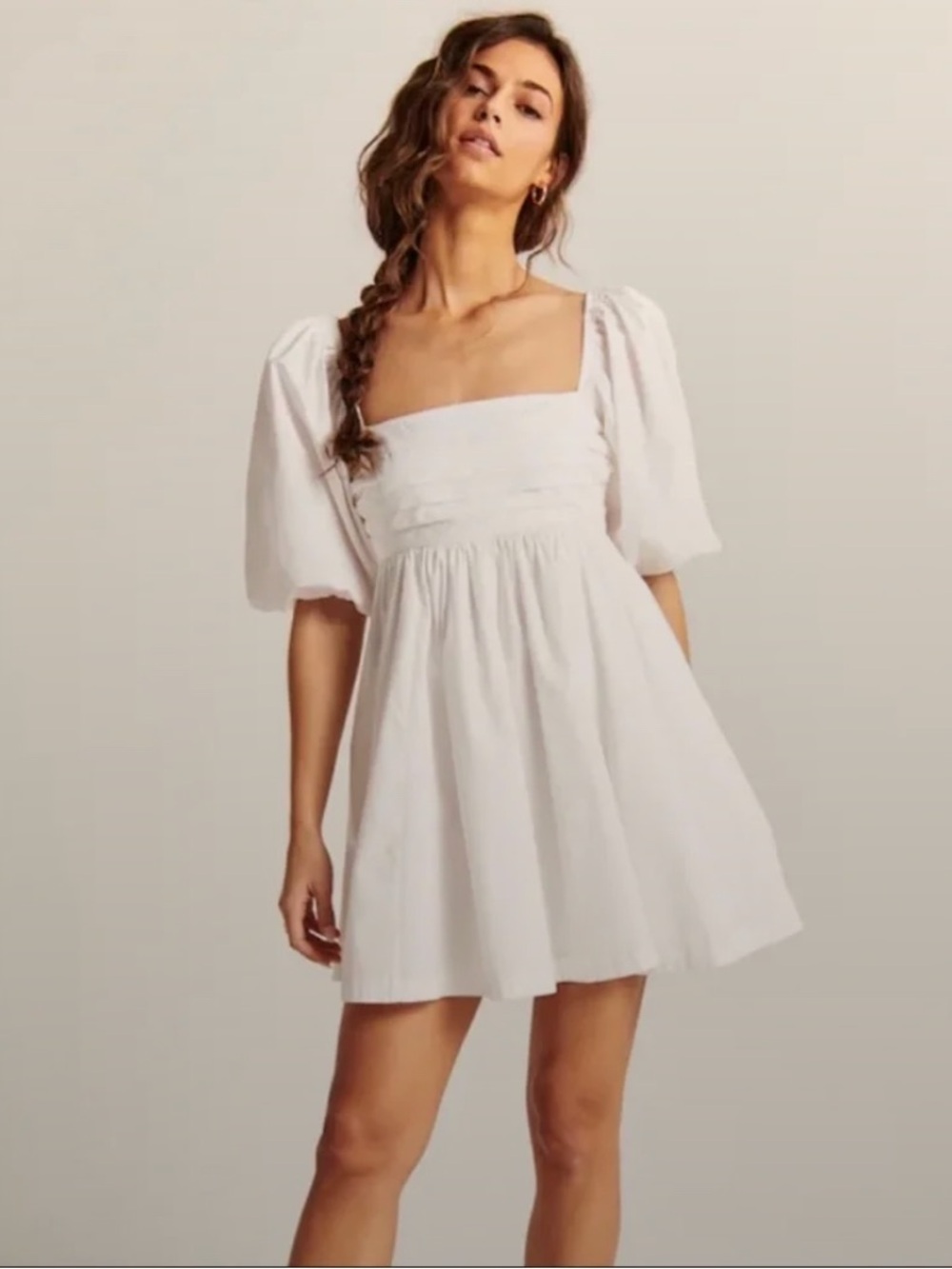 Abercrombie & Fitch Emerson Mini Dress - White, Babydoll Puff Sleeves